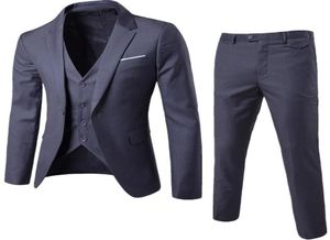 BlazerPantvest 3PCSSet Dark Gray Suits Slim Wedding Set Classic Blazers男性フォーマルなビジネスドレススーツ男性Terno Masculino3549103