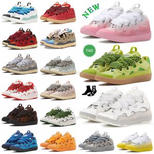 2024 Top Low Luxury Brand Sneakers Casual Shoes Lavines Embossed Calfskin Lime Green White Red Black Rubber Bottom Platform Sole Men Women Big Size Sneaker Eur 46 US 12