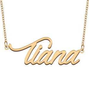 Tiana Name Necklace Pendant for Women Girls Birthday Gift Custom Nameplate Kids Best Friends Jewelry 18k Gold Plated Stainless Steel