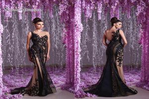 Abiti da sera sexy a sirena in pizzo nero senza maniche in tulle con applicazioni di spettacolo per le donne, abiti lunghi da ballo, abiti da sposa4527856