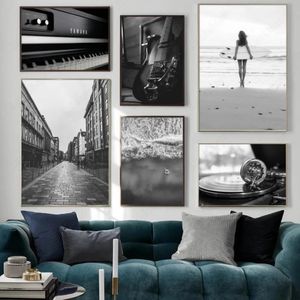 Vintage Canvas Painting Record Player Tape Guitar Music Nordic Modular Posters Wall Art Pictures Interior Home Deco262S