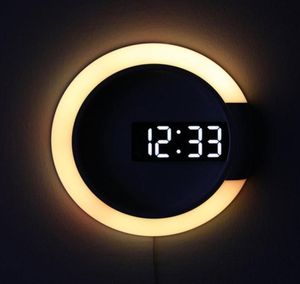 3D LED Digital bordsklocka Alarm spegel ihålig väggklocka klocka modern design nattljus för hem vardagsrum dekorationer9168765