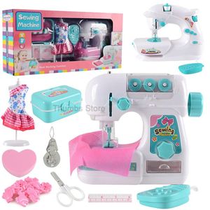 Mini Electric Sewing Machine Toys Educational Learning Design Clothing Toy for Kids Girls Children Pretend Play Housekeeping 240301