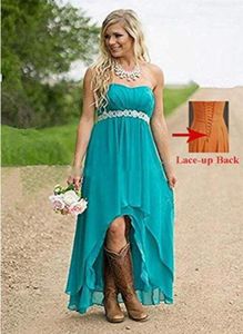 Fanciest Sweetheart Women039 Strapless High Low Country Style Bridesmaid Dresses Wedding Party Gowns Turquoise With Crystal Bea1058673