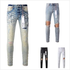 Jeans roxos jeans de grife para homens jeans Caminhadas Calça rasgada Hip hop High Street Fashion Brand Pantalones Vaqueros Para Hombre Motocicleta Close fit A2