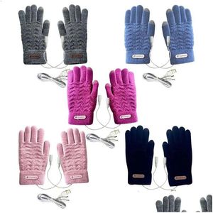 Skihandschuhe 1 Paar beheizte Strick-Finger-Fäustlinge, winddicht, USB-elektrische Heizung, tragbar, konstante Temperatur, Handwärmer, Drop Deli Oturj