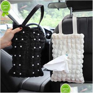 Other Interior Accessories New Pretty Girl Pearls Puff Grid Car Tissue Box Seat Headrest Hanging Paper Tower Holder Organizer Interior Dhtpn