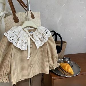 Jackets Girls Cardigan Spring 2024 Foreign Style Kids Retro Lace Lapel Jacket Wholesale