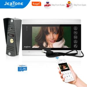 Управление Jeatone Tuya Smart Home Video Intercom System 7 дюймов беспроводной Wi -Fi видео дверь с 720p/AHD 110 ° проводной камеры дверного звонка