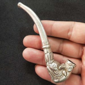 全アンティークの白い銅銀メッキの蛇口タバコホルダー全体の古い白い銅シルバーギルドスモールボウルドロング-St264s
