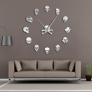 Olika skallehuvuden DIY Horror Wall Art Giant Wall Clock Big Needle Frameless Zombie Heads Large Wall Watch Halloween Decor 2011275T