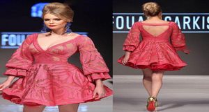 2020 neue kurze Spitze Mnm Couture Kleider Abendgarderobe V-Ausschnitt Langarm rückenfrei Promi-Kleid A-Linie Abendkleider 14968738845