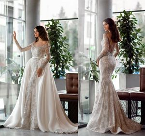 Oksana Mukha Wedding Dresses Scoop Lengless Detachable Train Bridal Gowns Lace Appliques Beads Sepecins Mermaid Weddin9242431