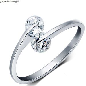 Silver Plated Copper Korean Swiss Diamond Double Diamond Non Fixed Flying Ring Simple Womens Ring Opening Personality Ring Platinum Plated