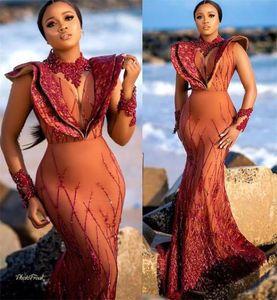 2022 Plus Size Arabic Aso Ebi Luxurious Mermaid Lace Beaded Prom Dresses Sexy Long Sleeves Evening Formal Party Second Reception G9924304