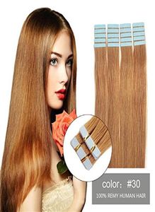 Seamless Remy Tape in Hair Extensions Real Human Hair 180390392603903940pcs 25gpiece Straight 30 MediumLight Aubu6721900