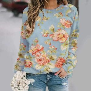 Hoodies femininos plus size em torno do pescoço camisola 3d com impressão floral para o topo outono casual e elegante pulôver