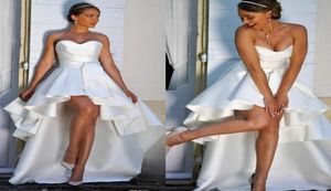 New High Low Boho Wedding Dresses 2022 Strapless Lace Up Back HiLo Modest A Line Beach Bridal Gowns Vestido De Novia Cheap6665624