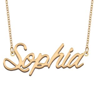 Sophia Personligt namn halsband för kvinnor smycken rostfritt stål med guldpläterade charmbrev halsband Sophia collier femme nl-2446