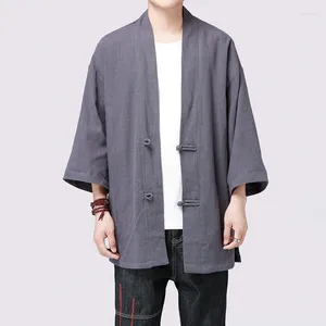 Roupas étnicas estilo chinês solto homens quimono cardigan plus size harajuku jaquetas retro linho japonês samurai masculino yukata 3xl