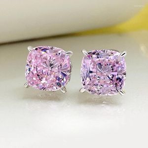 Серьги-гвоздики 5 карат с розовым бриллиантом вишневого цвета S925, импортное серебро с высоким содержанием углерода и жиром, квадратные обручальные украшения