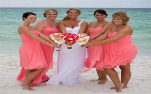 Sweetheart Chiffon Beach Bridesmaid Dresses Lace Up 2018 Plus Size Short Bridesmaids Gowns Maid of Honor Wedding Party Dress Coral8385698