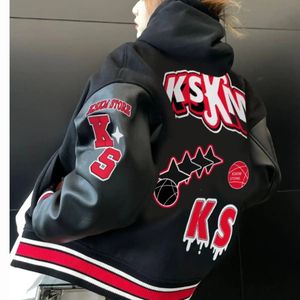 American High Street Embroidery Baseball Jacket Y2K Retro Autumn and Winter Stitching Design Mens and Womens Motorcykeljacka 240229