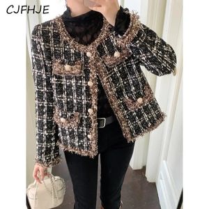 CJFHJE M4XL Damen Herbst Winter Schwarz Kurzmantel Koreanische Mode Elegante Frauen Duftenden Langarm Weibliche Tweed Jacken 240307