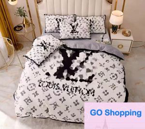 寝具セット高級デザイナークラシックレターロゴプリント羽毛布団カバー枕カバー4ピースのピュアコットンブラックピンクの大きなロゴセットベッドルームの装飾