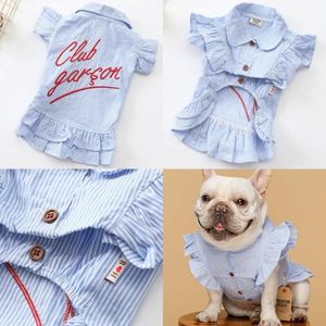 New pet clothes fashion striped embroidery printing skirt comfortable dog lace skirt pet club striped embroidery dress factory dir220A