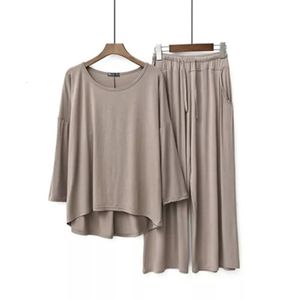 Plus size 7xl 150k verão modal pijamas define manga curta topo e calça macio sleepwear terno casa feminino 240226