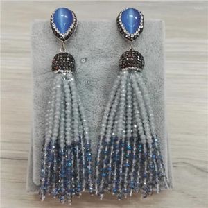 Brincos pendurados boêmio cinza fumaça luz azul contas 12 fileiras conjunta combinar borlas frisadas para mulheres joias de festa de casamento