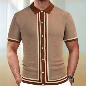 Erkekler Sıradan Gömlek Yaz Lüks Örgü Patchwork Polo Kısa Kollu Düğme Erkekler Vintage Business Slim Polos Triko