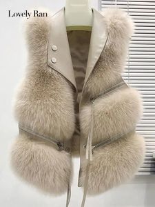 Faux Fox Fur Sleeveless Jacket Women Chic Spliced Solid Female Waistcoat 4 Autumn Winter Zipper Fluffy Thick Warm Lady Coat 240228
