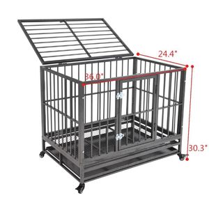 Tungt Dog Cage Crate Kennel Metal Pet Playpen Portable med Tray Silver315U