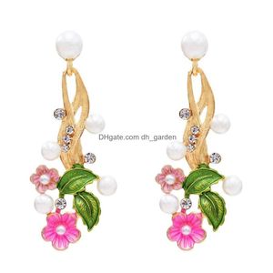 Dangle Chandelier 4 Color Flower-Shaped Drop Earrings With Imitaton Pearl Rhinestone Stud For Girls Women Gifts Delivery Jewe Dhgarden Dhcgn