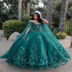 Hunter Green Tulle Quinceanera Dresses Ball Gown Birthday Party Dress Lace Up Graduation Gown vestidos de quincea era 2022 With Ca268n
