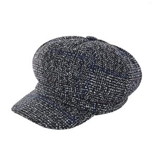 Berets Herbst Winter Faux Woolen Tweed Plaid Sboy Cabbie Gatsby Baskenmütze Hut Kappe Für Frauen Maler Achteckige Britische Visier Sonnenhüte