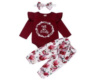 Neonate Abiti stampati Neonati Set di lettere per cartoni animati Abbigliamento casual per bambini Ragazze Piccoli pantaloni casual floreali con cappello a fascia 3737008