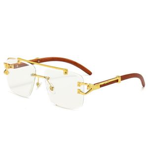 Najnowsze szklane okulary przeciwsłoneczne Ramy Złote Lampart Dekoracyjne okulary podwójnej wiązki rama imitacja drewniana osokadka ochrona UV jazda s245a