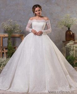 Langarm-Spitze-Hochzeitskleider 2019, Prinzessin, schulterfrei, Brautkleider, Ballkleid, formelles Kleid für die Braut, Reißverschluss hinten mit But6229661