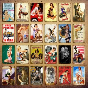 Vintage Retro Sexy Lady Pin Up Girl Painting Tin Signs Metal Poster Wall Sticker Bar Coffee House Club Home Decor YI-076317a