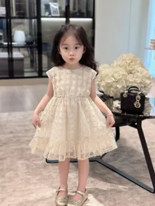 Summer Kids Girls Dresses Fashion Girl Line Gold Line Dress Children Birthday Birthday Toddlers Party Golden Line Dress