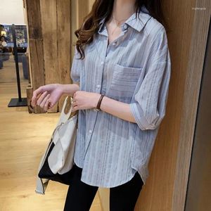 Frauen Blusen Mode Frau 2024 Baumwolle Langarm-shirt Tops Frauen Bluse Shirts Gestreiften Top Koreanische Vintage Q425