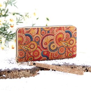 6pcs Cell Phone Pouches Retro Cork Flower National Printing Mulifunctional Phone Long Wallets Mix Style