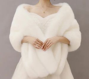 High Quality Faux Fur Wedding Shawl Soft Thick Bridal Wrap Ivory Gray Black Red Pink Bride Cape Women Accessory Formal Party 240309