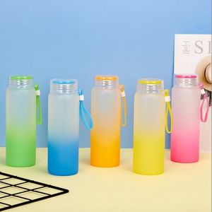 CA Warehouse Sublimasyon Cam Tumblers Kapaklı Buzlu Cam Su Şişeleri 16oz Yüksek Borosilikat Seyahat Kupa Isı Transferi Baskısı249R