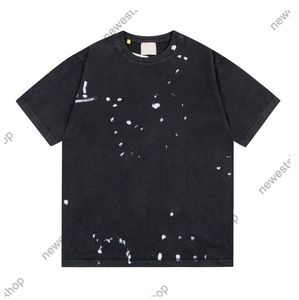 24SSヨーロッパメンズTシャツデザイナーティーサマーウォッシュペインティングプリントTシャツ男性女性レタープリントTシャツストリートカジュアル特大の黒いTシャツ