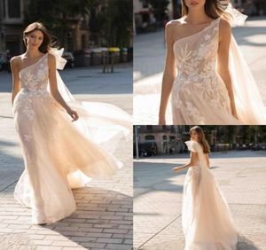 Berta bohem gelinlik bir omuz dantel aplike payetler boho gelinlik bir çizgi özel yapılmış gelin elbisesi vestidos de n2816334