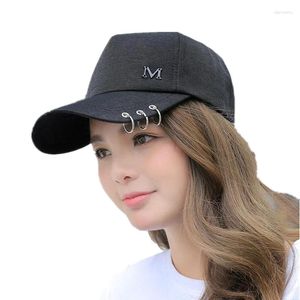 Bollmössor 2024 Fashion Metal Letter M LRON RING Pink Classic 6 Panel Women Baseball Cap Ladies Youth Snapback High Quality